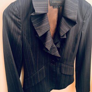 BCBG Maxazria Feminine AND Professional Blue Pinstripe Jacket with Ruffle